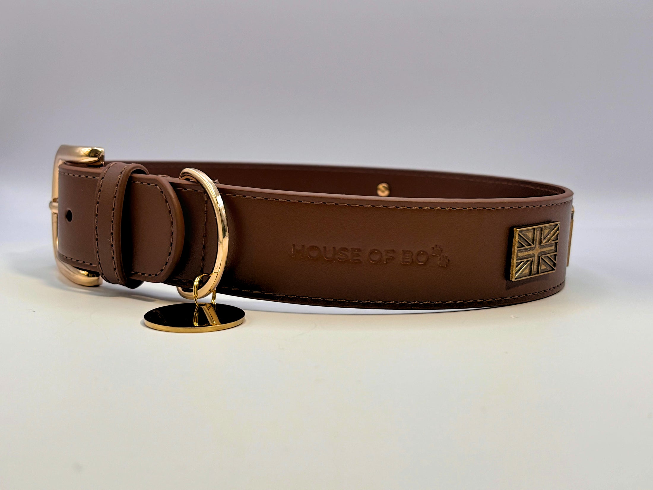 Heritage London Leather Set —Collar + Personalised Leash + Tag