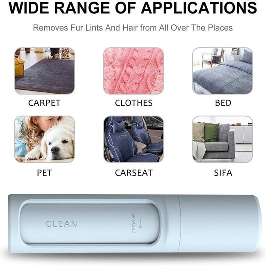 Product advertisement showing its use on various surfaces with a cleaning device at the bottom.